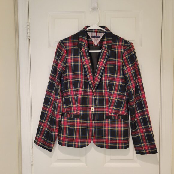 TOMMY HILFIGER PLAID BLAZER TAILORED FIT SZ 10 - Picture 2 of 12